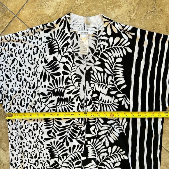 Chicos Lightweight Open Front Cardigan Womens 2 Large Black White Floral Artsy - Picture 8 of 9